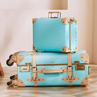 urecity Vintage Suitcase Set for Women, Vintage Luggage Sets for Women 2 Piece, Cute Designer Trunk Luggage, Retro Suit Case (Rose White, 20+12)