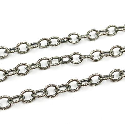 1Ft 7x5mm 925 Oxidized Silver Twisted Large Oval Link Chain By