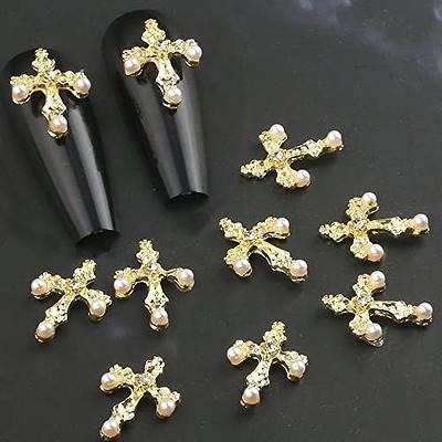 3D Retro Cross Nail Charm, 10pcs Alloy Pearl Cross Charms for Nails Gold Nail  Charms Punk