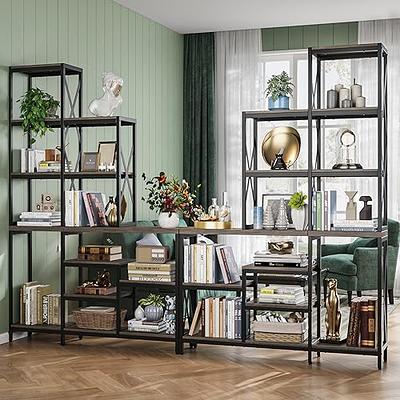 Furologee 5-Tier Bookshelf, Tall Bookcase with 2 Storage Drawers,  Industrial Display Standing Shelf Units, Wood and Metal Storage Shelf for  Living