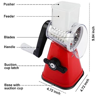 Rotary Cheese Grater,3 in 1 Multi-functional Mandoline Vegetable  Shredder,Slicer, 3 Drum Blades in Set (White)