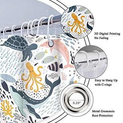 Coral Underwater Ocean Fish Shower Curtain Hooks 12 Pack,Stainless