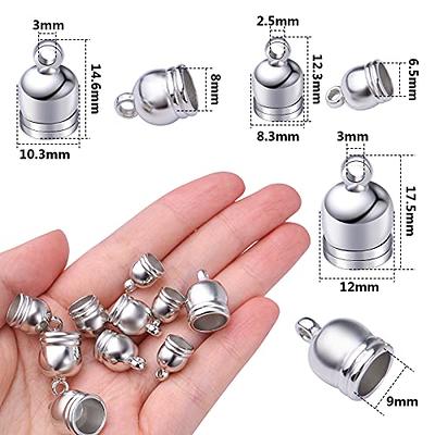 100Pcs Cord End Caps 1.2mm End Cap Barrel Beads Kumihimo End Caps Brass for  Jewelry Making 2mm Length Silver