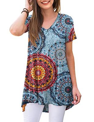 Cute Summer Shirts for Women Plus Size Bohemia Style Short Sleeve Crew Neck  Slimming Elegant T-Shirt Dressy Tunic for Ladies, 2-dark Green, XX-Large :  : Clothing, Shoes & Accessories