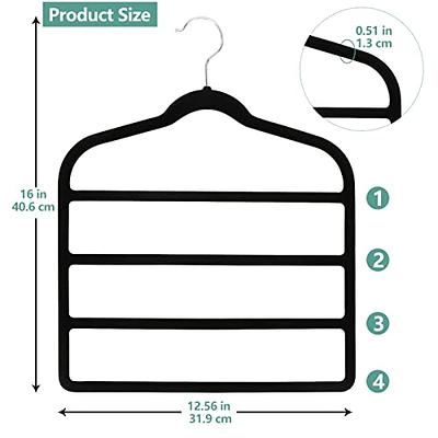 Velvet Pants Hanger Space Saving,Black Non-Silp Velvet Hangers with Hook,  Multi Tier Ultra Thin Trousers Hangers, Closet Clothes Hangers Organizer  Storage for Trousers, Scarves, Jeans 