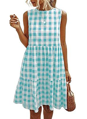 PRETTYGARDEN Women's Casual Plaid Sleeveless Ruffle Sundress Round Neck  A-Line Pleated Mini Short T Shirt Dress with Pockets (Green,Small) - Yahoo  Shopping