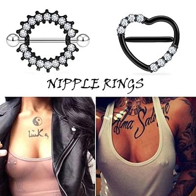 Hoeudjo 16G 14G Nipple Rings Nipplering for Women 14mm Surgical Steel  Dangle Nipple Rings Heart Circle Nipple Hoop Piercing Jewelry