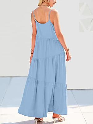 ANRABESS Women's Summer Adjustable Spaghetti Strap Sleeveless Dresses Casual  Loose Tiered Cami Beach Long Maxi Dress 523qianlan-L Blue - Yahoo Shopping