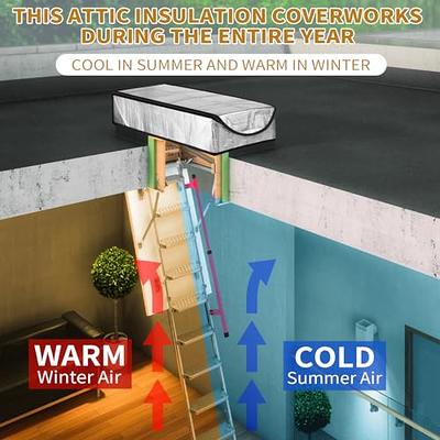 Attic Stairway Insulation Cover - Premium Energy Saving Attic Stairs Door  Ladder Insulator Pull Down Tent with Zipper 25 in x 54 in x 11In (Attic