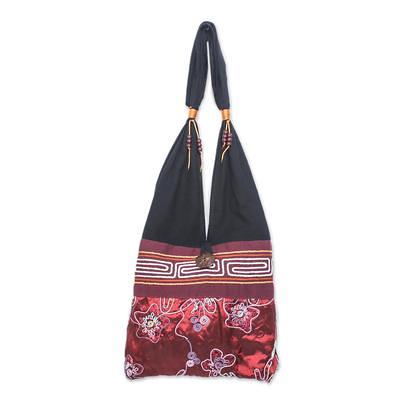Striped Batik Leather Accent Cotton Tote Bag from Bali - Lurik