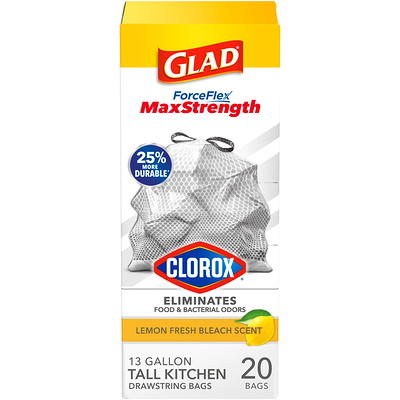 Glad Small Drawstring Trash Bags with Clorox, 4 Gallon, Lemon Fresh Bleach Scent - 20 ct