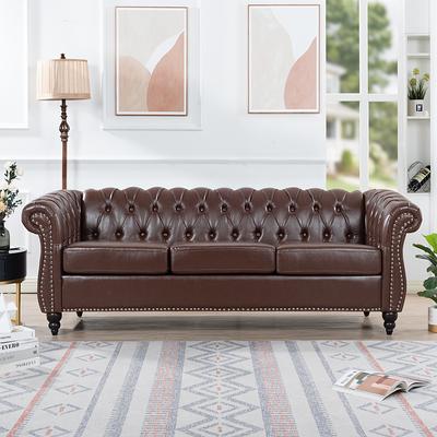 84 PU Leather Seat Cushions Three Seater Sofa Traditional Rolled Arm  Chesterfield Sofa with Wood Legs and Nailheads Finish - Yahoo Shopping