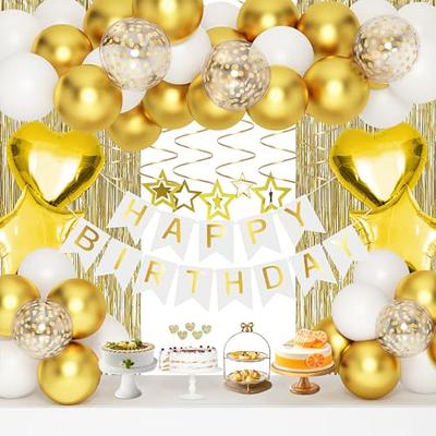 Black Gold Birthday Decorations, Gold Party Decorations Set with Birthday  Banner, Black Gold Balloons, Gold Fringe Party Curtains, Hanging Swirls