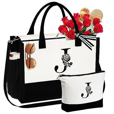 BeeGreen Initial Canvas Tote Bag with Cosmetic Bag Monogram Beach