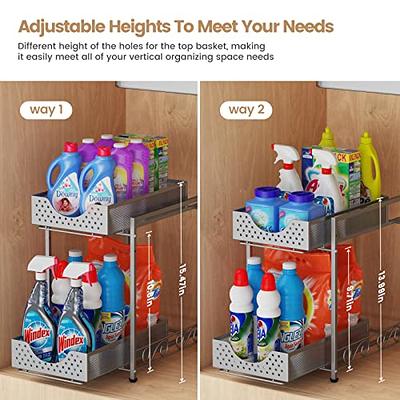 2 PACK Under Kitchen Sink Organizers and Storage, 2 Tier Under Sink  Organizer for Bathroom Cabinet, Undersink Organizer Sliding Drawer with  Hooks