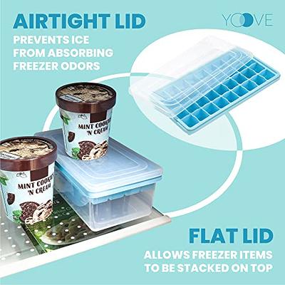 Yoove Ice Cube Tray with Lid and Bin 36 Nugget Silicone Ice Tray for Freezer Comes with Ice Container Scoop and Cover Good Size Ice Bucket, Blue