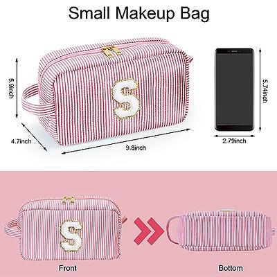  YOOLIFE Large Travel Makeup Bag - Personalized Initial Cute  Blue Makeup Case Bag Organizer Cosmetic Bag Make Up Bags Toiletry Pouch  Gift