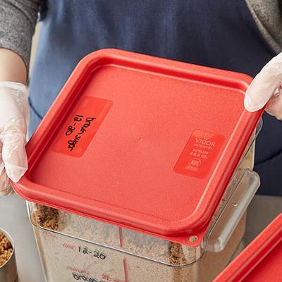 Vigor 6 Qt. Clear Square Polycarbonate Food Storage Container and Red Lid -  4/Pack