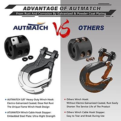 AUTMATCH Winch Hook Safety Latch 3/8 - Grade 70 Forged Steel Clevis Slip  Hook and Winch Cable Hook Stopper with Steel Plate, Max 39,600Lbs Work for
