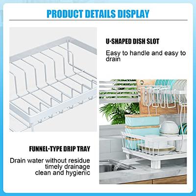 2 Tiers Dish Drying Rack with Drain Tray Dish Drainer Organizer