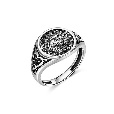 925 Sterling Silver Ring with Lion Design Zircon - Mens Rings