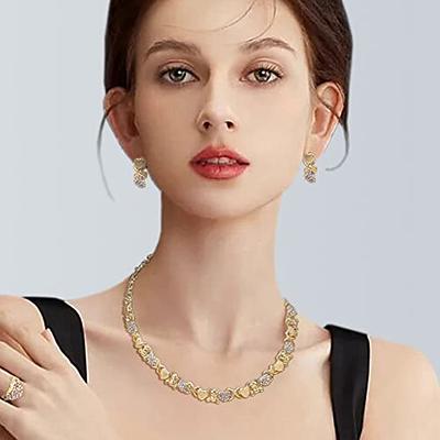 SYHOL Gold Jewelry Sets for Women Gold Jewelry Necklace Set Wedding Bridal Fashion Jewelry Sets Women Accessories Bracelets and Rings Sweetheart Gifts (GX0033) - Shopping
