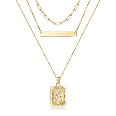 Gold Color Stainless Steel Square Initial Letter Necklaces | SHEIN USA