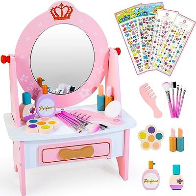 Wooden Vanity Set for Kids, Pretend Play Toddler Makeup Vanity