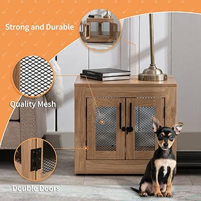 WIAWG Indoor Dog Crate Furniture for 2 Dogs, Large Wooden Double Dog Kennel Corner Dog House Cage with Drawers for Medium Dogs, White