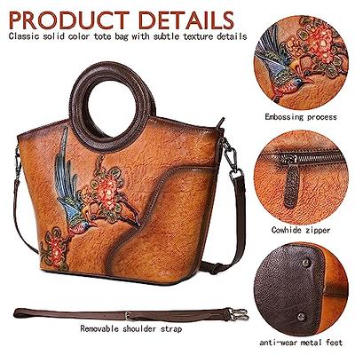 Genuine Leather Satchel for Women Top Handle Bags Handmade Purse Vintage Embossed Leather Crossbody Handbags Hobo Bag