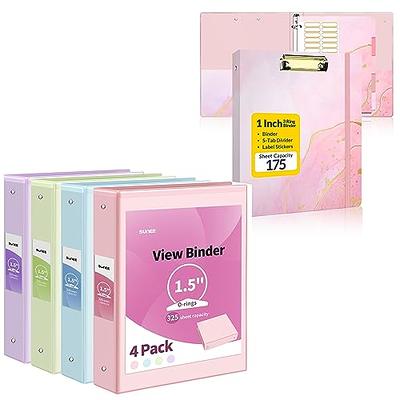 3 Ring Binder 1 Inch SUNEE Cute Binder with 2 Pockets Decorative Pink  Marble
