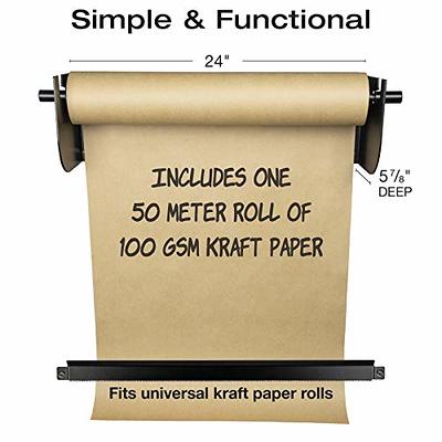 Jumbl Wall Mounted Kraft Paper Dispenser, Hanging Craft Paper Roll Holder  with Paper Cutter (White)