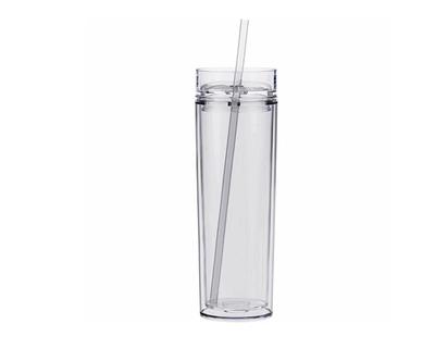 Strata Cups Skinny Tumblers 12 Clear Acrylic Tumblers with Lids and Straws | Skinny, 16oz Double Wall Clear Plastic Tumblers with Free Straw