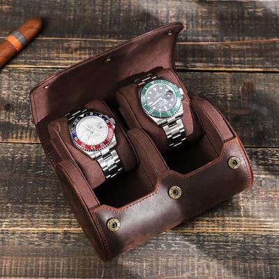 3 Slots Genuine Leather Watch Travel Display Case Luxury Watch Roll Storage  Box