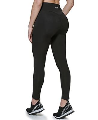 DKNY Women's Tummy Control Workout Yoga Leggings, Black With White