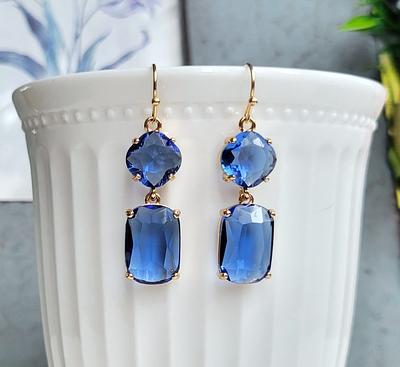 Navy Long Rhinestone Earrings, Montana Blue Crystal Navy Earrings