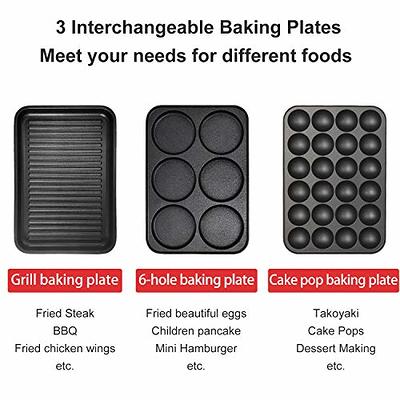 HeHoGoGo 3 in 1 Multifunctional Electric Griddle Electric Skillet Nonstick  Baking Maker with 3 Interchangeable Baking Plates for Takoyaki Maker Cake