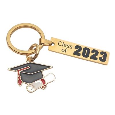 Class of 2023 Graduation Keychain Engraved Gold Key Ring with