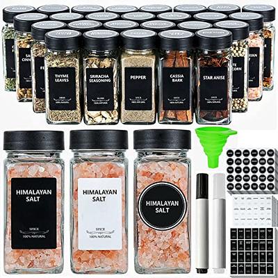 NETANY 24 Pcs Spice Jars with Bamboo Lids - 4 oz Round Glass Spice Jars  with Labels, Minimalist Farmhouse Stickers, Collapsible Funnel, Seasoning