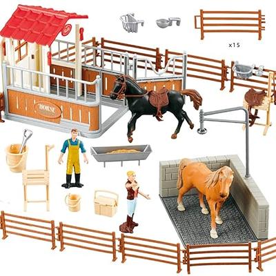 Peagprav Horse Stable Figurine Playset Horse Club with Rider Horse