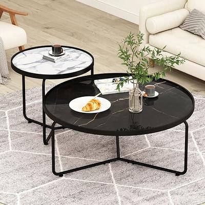 Round Nesting End Table Set w/Glass Top for Small Space,Living