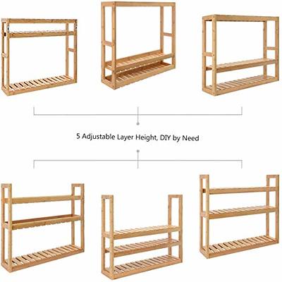 Domax Bamboo Bathroom Shelf 3-Tier Wall Mount Storage Rack Adjustable Coffee