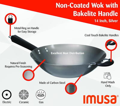 IMUSA 14-Inch Light Cast Iron Pre-Seasoned Wok with Stainless Steel Handle,  Black in the Cooking Pans & Skillets department at