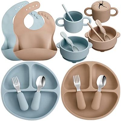 24 Pack Silicone Baby Feeding Set Baby Led Weaning Supplies Includes  Suction Divided Plates Soft Bowl Spoons Forks Adjustable Bib Snack Cup and  Straws