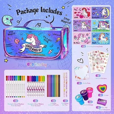  Unicorns Gifts for Girls 5 6 7 8 9 Year Old, Coloring Markers  Set with Unicorn Pencil Case, Unicorn Art Supplies for Art Coloring, Craft  Drawing Toy for Ages 6-8 Girls