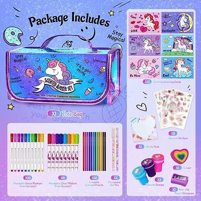 leeche Fruit Scented Markers Set 44 Pcs Filled Stationery with Unicorn  Pencil Case,Art Supplies for