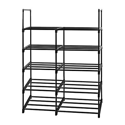 Tiered Matte Black Metal Pipe Freestanding Expanding Shoe Rack