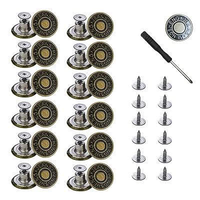 cpqakb 12 Pcs Button for Sewing Metal Jeans, 20 mm No-Sew Nailess Removable  Metal Jeans Buttons Replacement Repair Combo Thread Rivets and