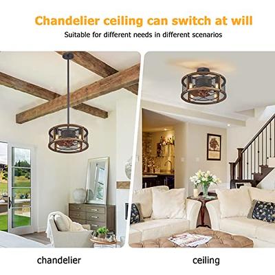 Farmhouse Ceiling Fans with Lights,Caged Wood Ceiling Fan with