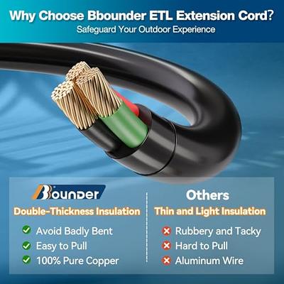 100 Feet Outdoor Extension Cord Waterproof, Black Extreme All Weather 16  Gauge Extensions Cord with Covers, Flexible 100% Copper 3 Prong Extension